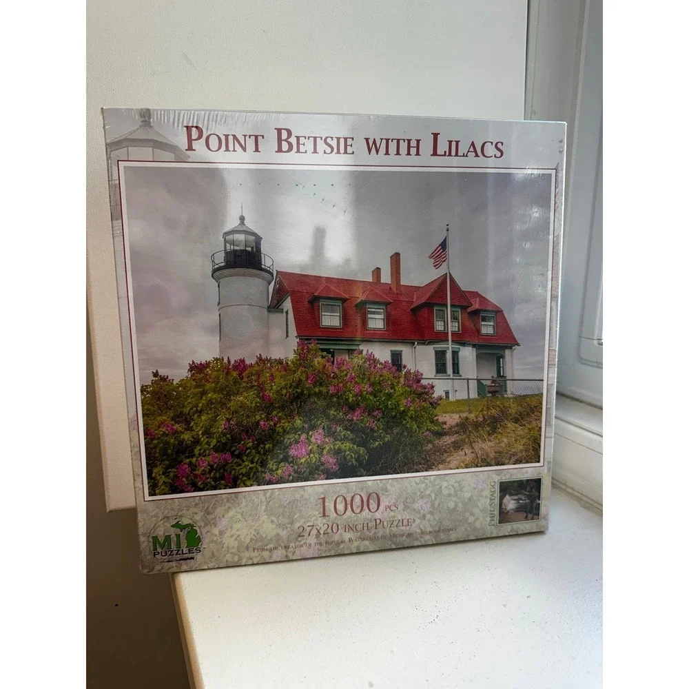 Point Betsie w/Lilacs Phil Stagg rare 1000 piece jigsaw puzzle Lighthouse